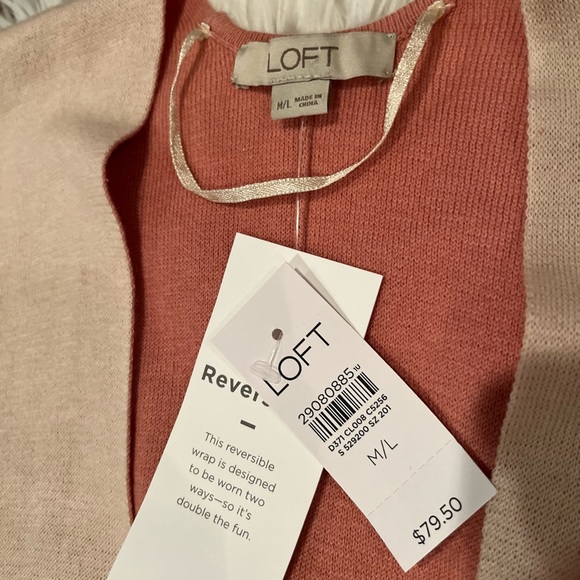 NWT Loft pink and tan reversible belted poncho Size M/L - Picture 5 of 6